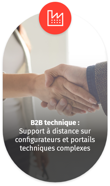 Poignée de main entre deux professionnels symbolisant le support à distance sur configurateurs et portails techniques complexes dans le secteur B2B.