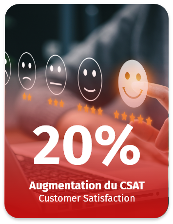 Main sélectionnant une icône sourire parmi plusieurs visages, symbolisant une augmentation de 20 % de la satisfaction client (CSAT).